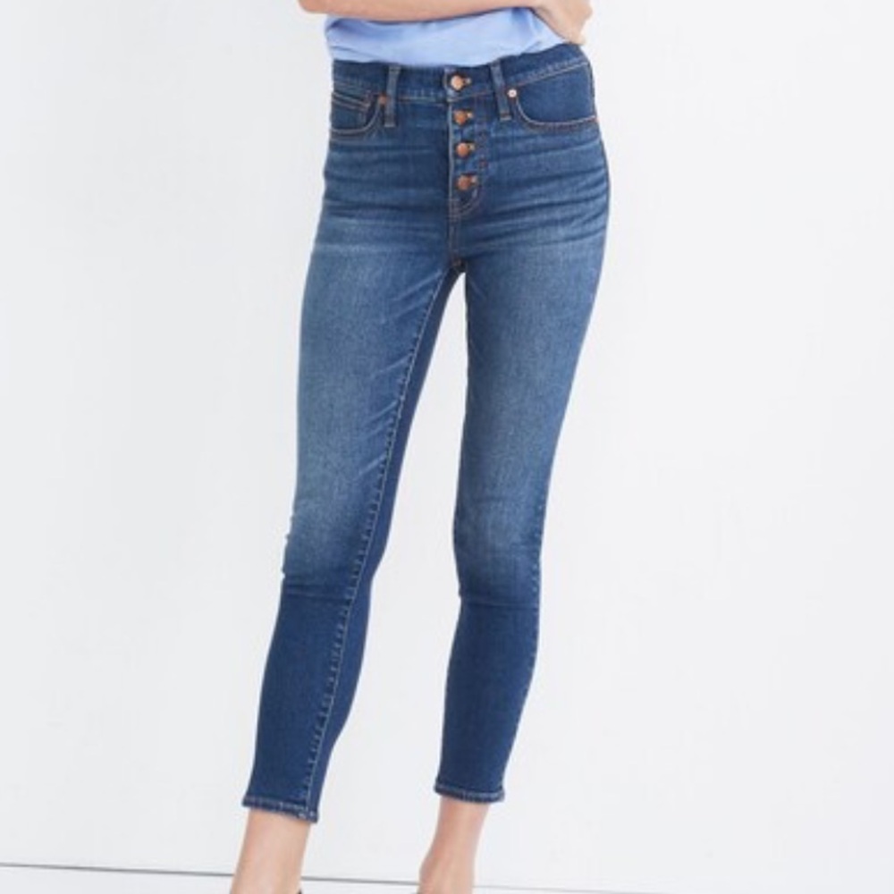 Madewell Womens 9"‎ Mid Rise Skinny Crop Jeans Button Front Tencel Denim 26